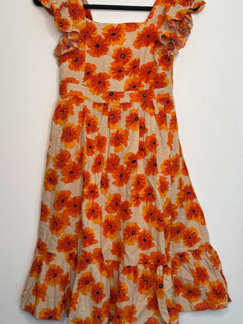 Koton Girls Orange Floral Ruffle Cotton Linen Midi Dress Size 11-12 (146-152)